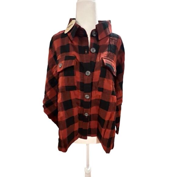 NWT Hayden la women's plaid button up‎ long sleeve top size m/l oversized - Picture 1 of 8
